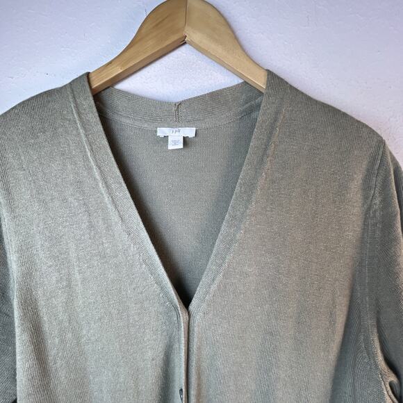 J Jill Linen Blend Button Front Sweater Dress petite XL Sage Green duster - Picture 4 of 9